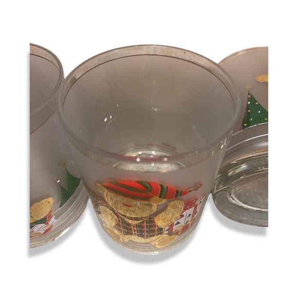 Culver Rocks Set of 4 Christmas Bear: High Ball Glasses: Frosted: 22 KT Gold Rim - Picture 7 of 8